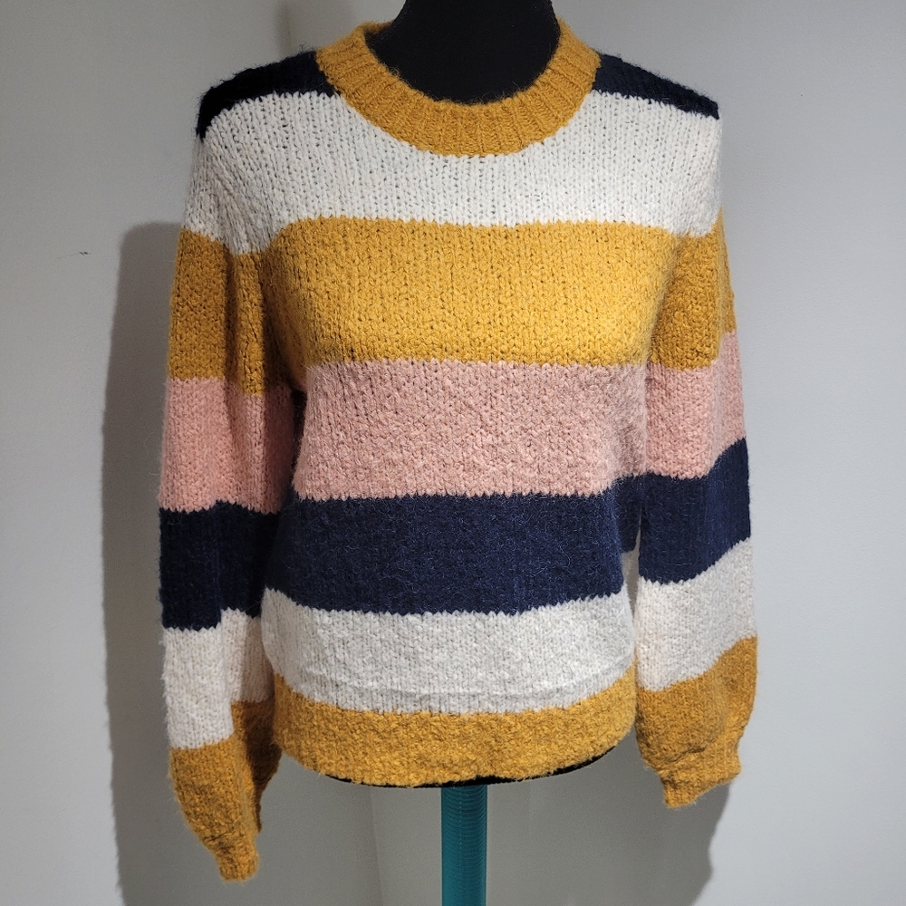 Sunday Best Women's Lennie Striped Alpaca Wool Blend Sweater Small Yellow Blue